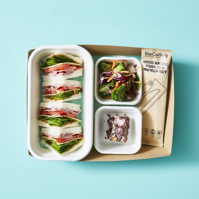 Classic Wholemeal Triangle Sandwich Bento with Two Sides