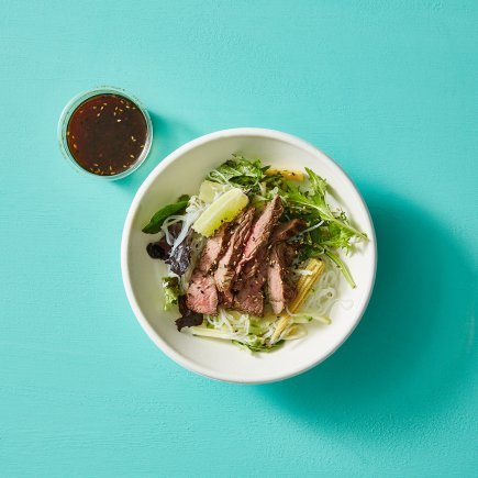 Rice Noodle and Green Mango Bowl With Seared Beef