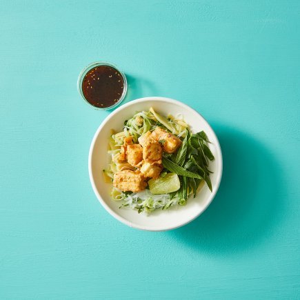 Rice Noodle and Green Mango Bowl With Salt and Pepper Tofu