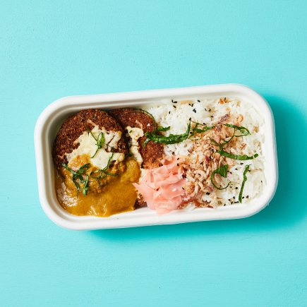 Japanese Katsu Curry with Steamed Rice and Pickled Ginger