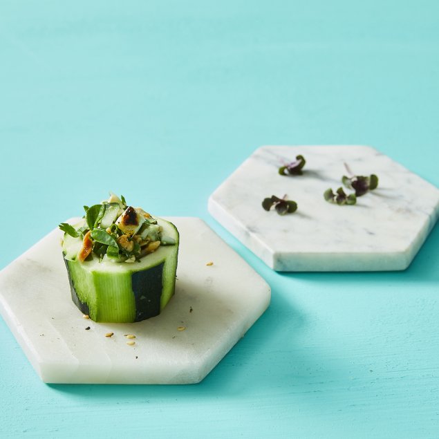 Thai Tofu and Fresh Herb Salad Cucumber Cup with Chilli Lime Dressing (Vegan, GF )